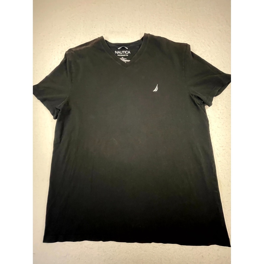 Nautica Performance Tee Mens XL Black Cotton Stretch Embroidered Tonal Logo